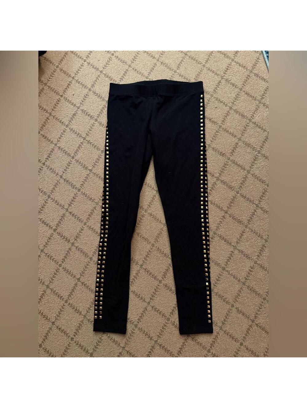 Nordstrom Black leggings w triple row gold stud detail NWOT S